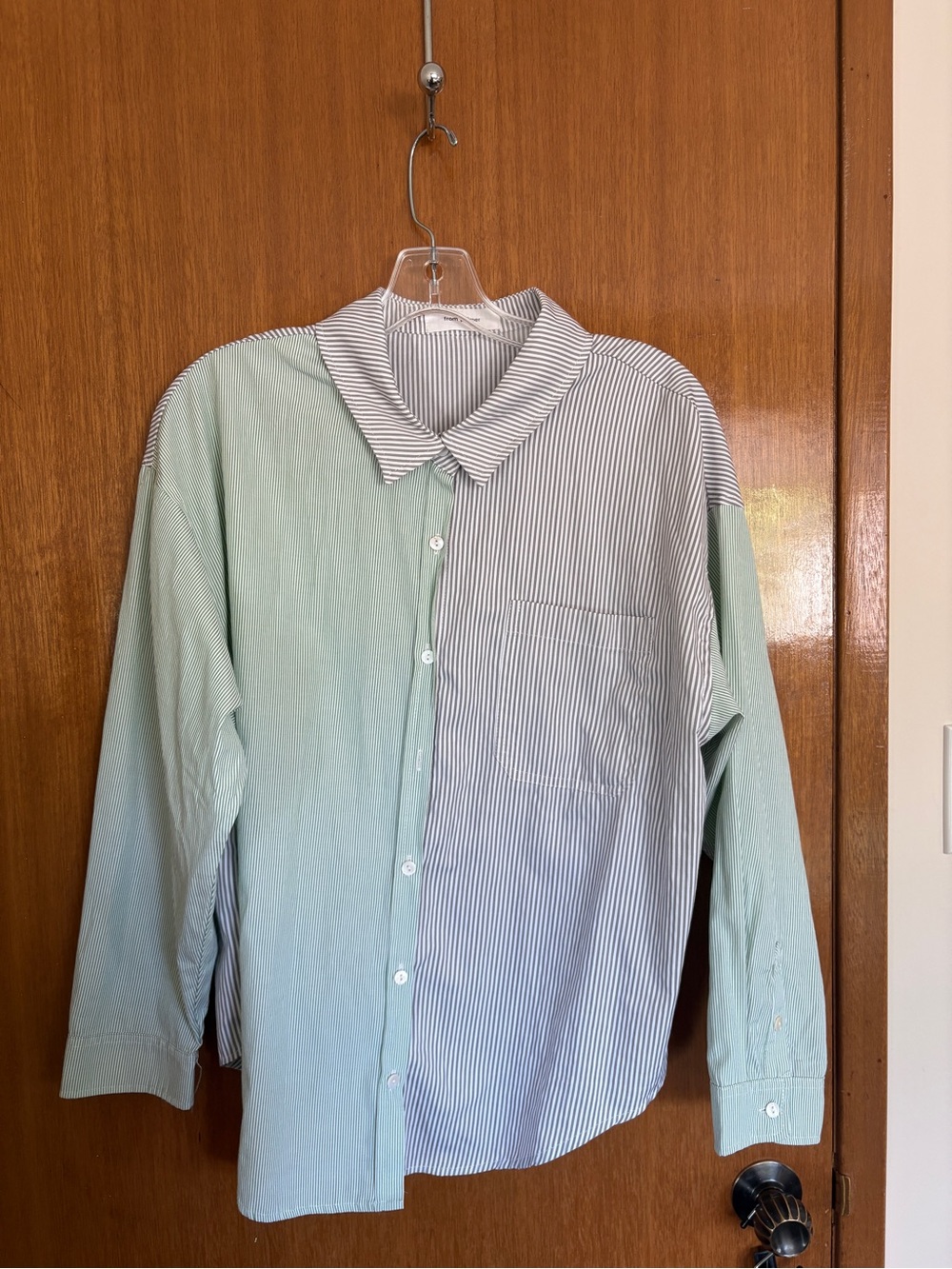 Women’s Oversize Two-Tone Mint & White Stripe Button-Up Shirt
